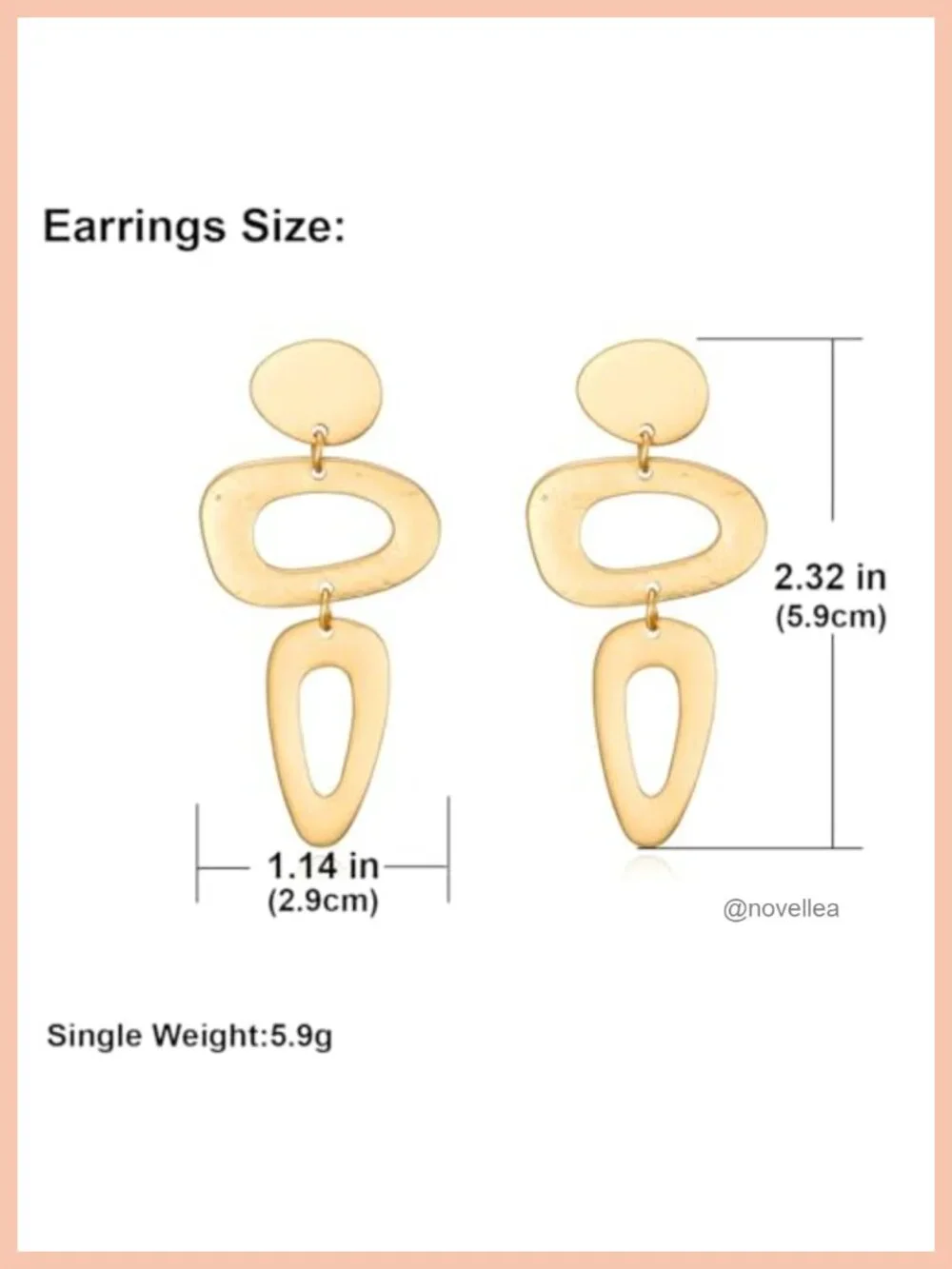 Matte Gold Geometric Dangle Earrings Women Drop Statement